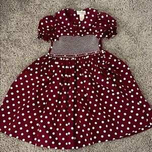 Rosalina Collections Maroon Red Polkadot Retro Peter Pan Collar Smocked Dress